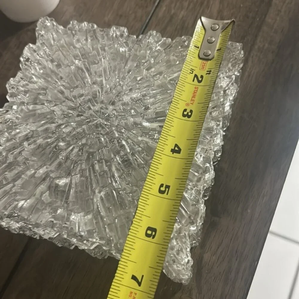 VTG Ice Glass Square Textured Crystal Dish | Mid Century Modern